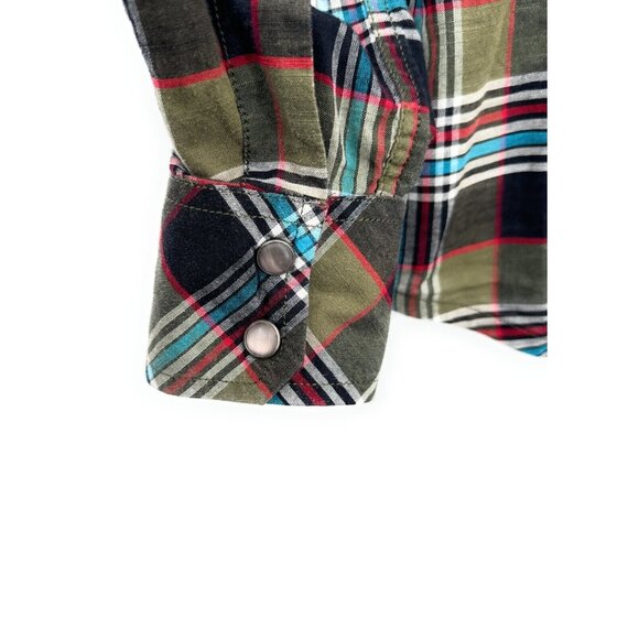 Diesel Shirt Mens Small Green Plaid Pearl Snap Western Cowboy Modern - Picture 4 of 5
